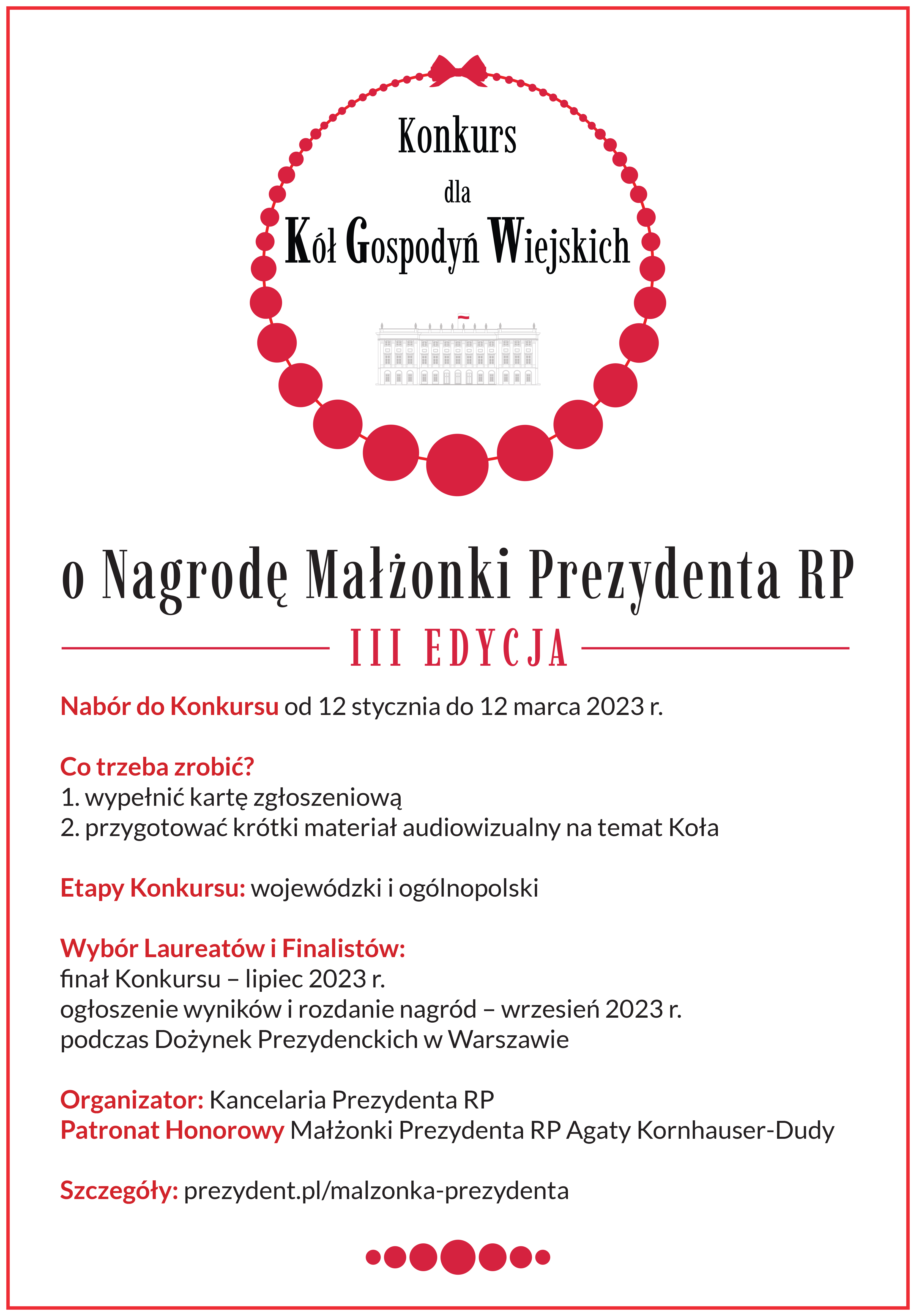 Konkursu dla Kół Gospodyń Wiejskich o Nagrodę Małżonki Prezydenta Rzeczypospolitej Polskiej