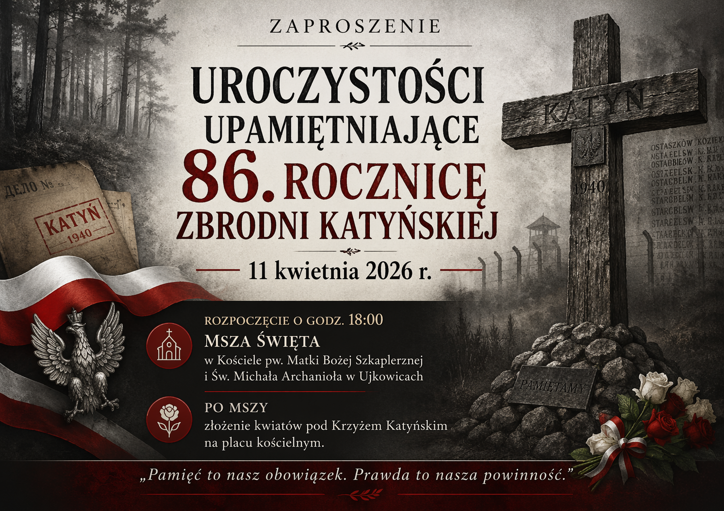 Uroczystości upamiętniające 86 rocznicę Zbrodni Katyńskiej
